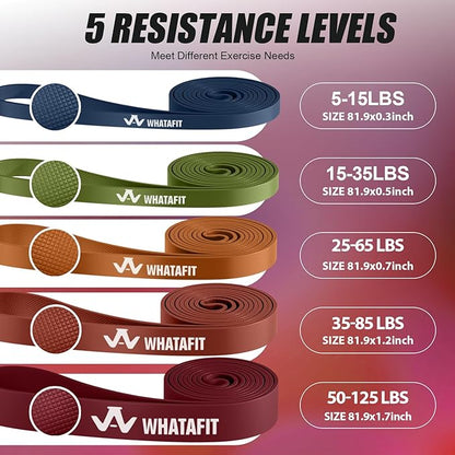 WHATAFIT Resistance Bands,Pull Up Assist Bands Set with Handles, Exercise & Workout Bands with Door Anchor for Men & Women – Home Fitness Equipment for Strength Training, Stretching