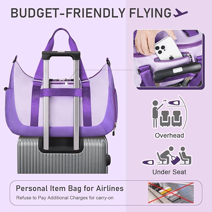 WOOMADA Gym Bag for Women with Yoga Mat Holder, Yoga Duffle Bag with Shoe Compartment, Multi-Purpose Travel, Workout, Dance, Sports Bag(Purple)