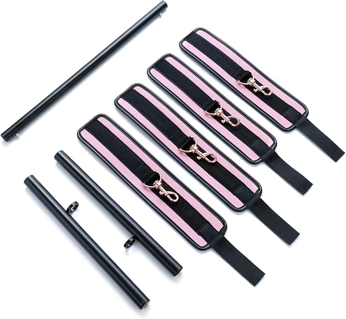 Spreader Bar Heavy Duty Stainless Steel Expandable Bar Home Gym with 4pcs Furry Crocodile Red Adjustable Strap,Sports Aid Training Pilates Aid Kit,Indoor Yoga Set