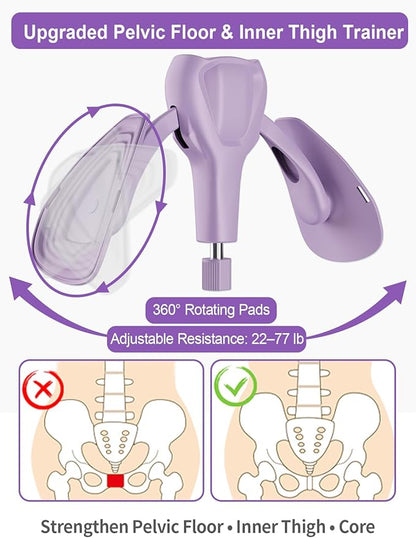 Pelvic Floor Exercise Devices 77 lb Adjustable Kegel Inner Thigh Exerciser and Hip Trainer Workout Equipment for Home Postpartum Recovery Women Men, with Band