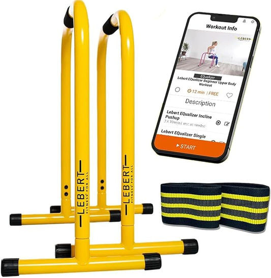 Lebert EQualizer Total Body Strengthener – Portable Dip Station for Full Bodyweight Training – Includes Hip Resistance Band & Online Coaching – Available in Standard & XL Sizes