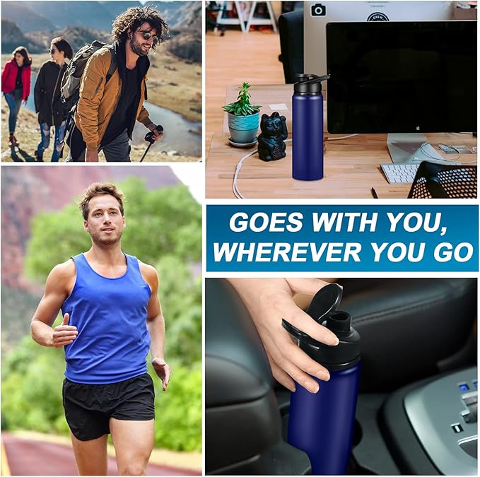 CHENGU 4 Pcs Aluminum Water Bottle 25oz Aluminum Reusable Bottles Lightweight Snap Lid Sports Water Multipack Easy Carry Leak Proof Travel for Gym Camping Hiking Outdoor Fishing (Blue)