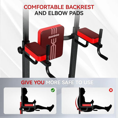 Pooboo Power Tower Dip Station Pull Up Bar for Fitness Home Gym Workout,Multi-Function Adjustable Height Fitness Strength Training Exercise Equipment (Black)