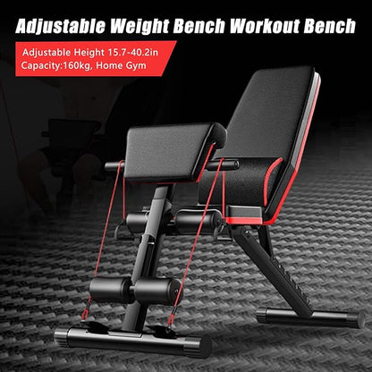 Weight Bench Adjustable, 160KG/350LB Strength Training Sit Up Bench for Full Body Workout, Incline Decline Bench Leg Extension Machine with 7-Level Backrest for Home Gym