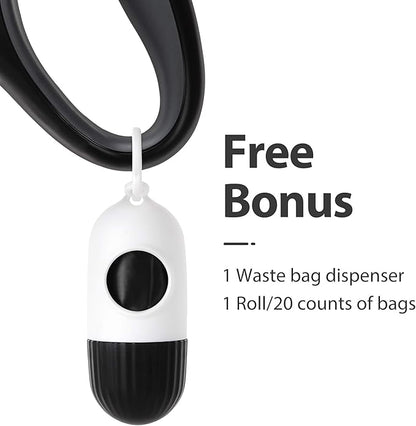 Fida Retractable Dog Leash with Dispenser and Poop Bags, 10 ft Pet Walking Leash for X-Small Dog or Cat up to 18 lbs, Anti-Slip Handle, Tangle Free, Reflective Nylon Tape (XS, Black)