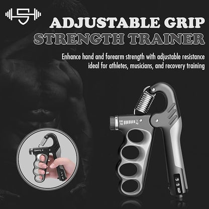 Adjustable Grip Strength Trainer Hand Gripper for Grip Strength, Forearm & Wrist Strengthener, Hand Exerciser for Strength Training & Therapy 11-220Lbs(5-100KG) | Gray