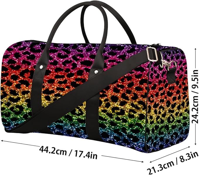 Travel Duffel Bag Colorful Animals Leopard Print Waterproof Sport Gym Bag Foldable Travel Bag Overnight Bag Weekender Bag Handbag Sports Duffle Bags for Girls Women Men Boys