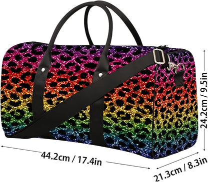 Travel Duffel Bag Colorful Animals Leopard Print Waterproof Sport Gym Bag Foldable Travel Bag Overnight Bag Weekender Bag Handbag Sports Duffle Bags for Girls Women Men Boys