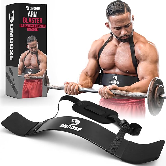 DMoose Fitness Arm Blaster for Biceps and Triceps - Heavy Duty Aluminum, Soft Neck Padding & Adjustable Straps - Bicep Curl Support for Isolation & Strength Training - Biceps Workout Equipment for Men