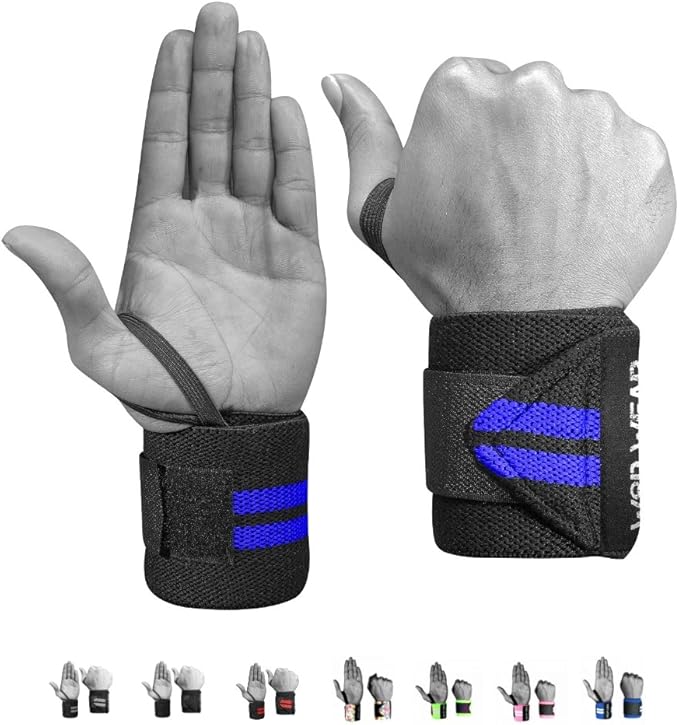 Elastic Wrist Wraps for Powerlifting, Strength Training, Bodybuilding, Cross Training, Olympic Weightlifting, Yoga Support - One Size Fits All