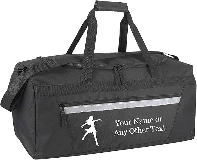 Personalized Sports Duffel Bags for Men and Women - 22” Customized Travel Duffle with Name & Dance Design - Water Resistant Two-Toned Overnight Weekender Bag - Black