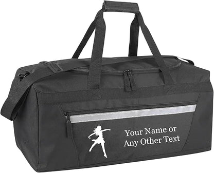 Personalized Sports Duffel Bags for Men and Women - 22” Customized Travel Duffle with Name & Dance Design - Water Resistant Two-Toned Overnight Weekender Bag - Black