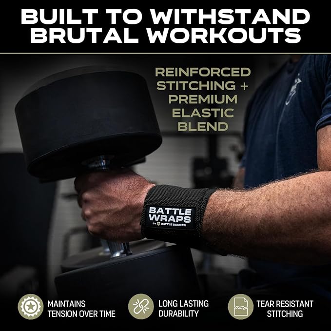 Battle Bunker Wraps Wrist Wraps- Premium Gym Wrist Straps for Maximum Support & Comfort During Lifting- Wrist Straps for Weightlifting to Boost Control & Stability- Built for Confidence & Power