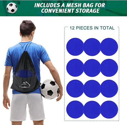 Poly Spots 4" or 9" Flat Cones Spot Markers for Gym/PE Training, Dance, 12/18/24 Pcs Non-Slip Rubber Floor Dots Flat Disc Markers for Soccer Basketball Sports Agility Drills, Classroom Activities