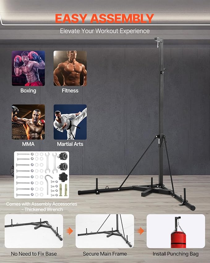 VEVOR 2 in 1 Punching Bag Stand, Steel Heavy Duty Workout Equipment,Freestanding Sandbag Rack,for Home Gym Fitness