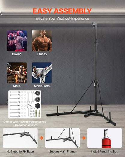 VEVOR 2 in 1 Punching Bag Stand, Steel Heavy Duty Workout Equipment,Freestanding Sandbag Rack,for Home Gym Fitness
