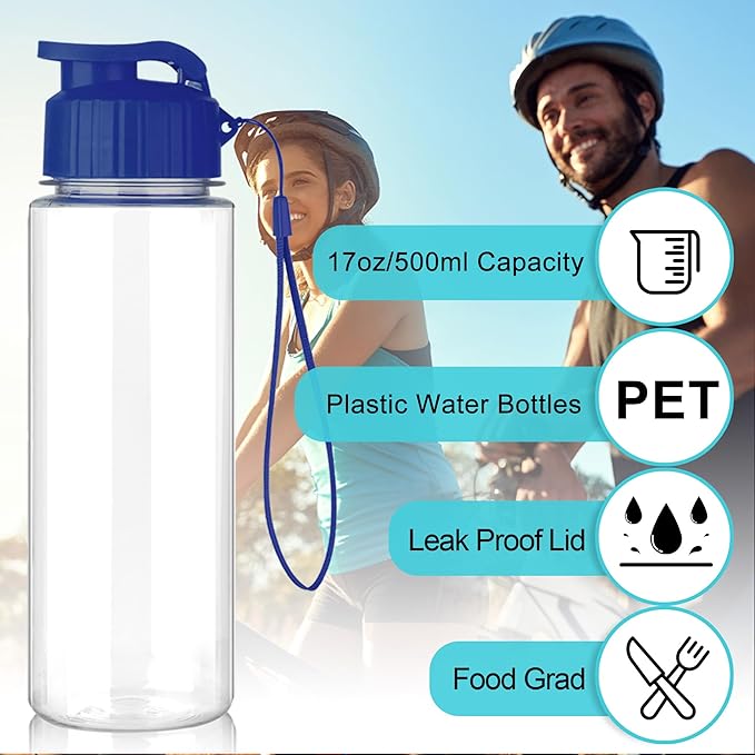 16 Pack Bulk Water Bottles-17oz Plastic Sports Water Bottles for Kids and Adults Leak Proof, Reusable for Gym Travel School Office, Multicolor