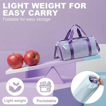 Gym Bag Sports Duffle Bag with Wet Pocket Weekender Overnight Bags with Waterproof Shoe Pouch and Air Hole for Girls Kids Women Workout Travel Bags (Purple)