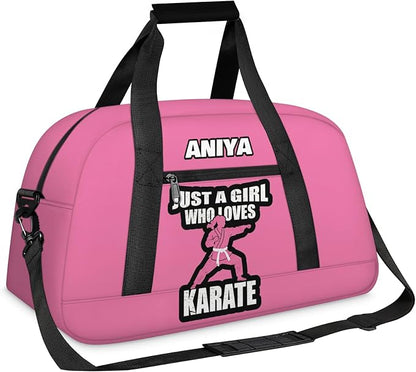 Custom Name Taekwondo Karate Duffle Bag for kids Girls - Personalized Martial Arts Gear Bag, Water-Resistant Sparring Equipment Bag, Karate Pink