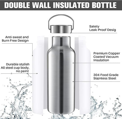 Cunhill 10 Pack Reusable Stainless Steel Water Bottle Bulk Double Wall Insulated Sports Water Bottle with Handle and Vacuum Seal Leakproof Lid for Sports Cyclists Hiking Gym Camping Gift(White,17 oz)