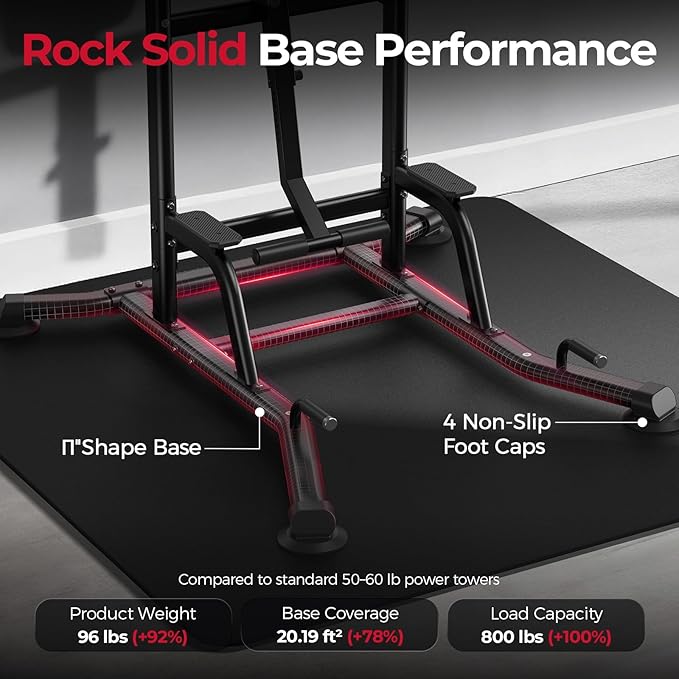 FLYBIRD Power Tower Pull Up Bar Station, Heavy Duty Dip Station with Adjustable Height, Multi-Function Pull Up Station for Home Gym Strength & Ab Workout, 800 LBS Capacity | FED Fitness