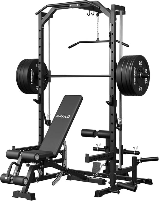 Mikolo Smith Machine Home Gym Power Cage (1:1 Ratio Strength Trainer) (Space Saving Design) (with 8 Free Attachments) Squat Rack for Full Body Training