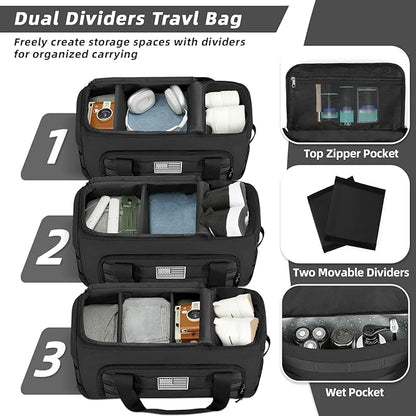 ZOMFELT Tactical Gym Bags for Men, Travel Duffle Bag with Removable Dividers & Innovative Shoe Compartment, 3-in-1 Waterproof MOLLE Gym Duffel Backpack, Airplane Carry-On Approved, Black