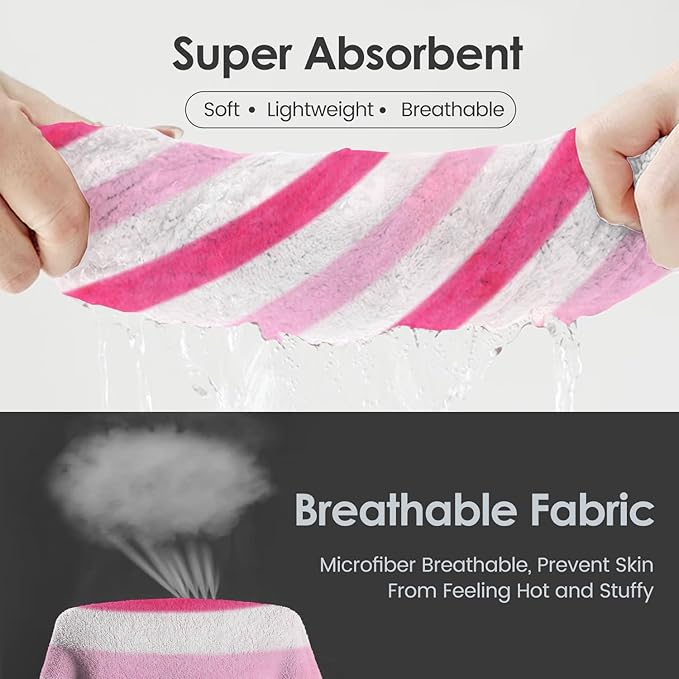 JML Microfiber Bath Towels, Bath Towel 2 Pack(30" x 60"), Oversized, Soft, Super Absorbent and Fast Drying, Multipurpose Use for Sports, Fitness, Yoga, Cabana Stripe Pink
