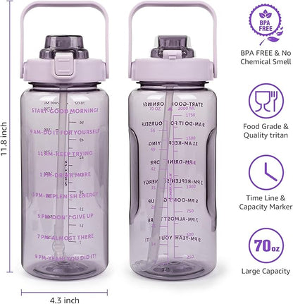 Half Gallon Water Bottle with Sleeve, 64OZ Motivational Water Bottle with Straw & Time Marker, BPA Free Leakproof Large Sports Water Bottle, Reusable Water Jug for Workout Gym Sport