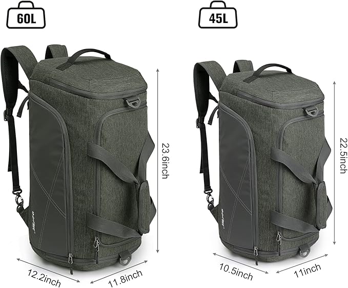 G4Free 45L/60L 3-Way Duffle Backpack Gym Bag with Wet Pocket & Shoes Compartment Sports Travel Weekender Overnight Duffel Bag