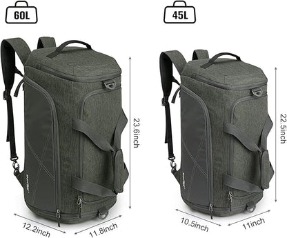 G4Free 45L/60L 3-Way Duffle Backpack Gym Bag with Wet Pocket & Shoes Compartment Sports Travel Weekender Overnight Duffel Bag