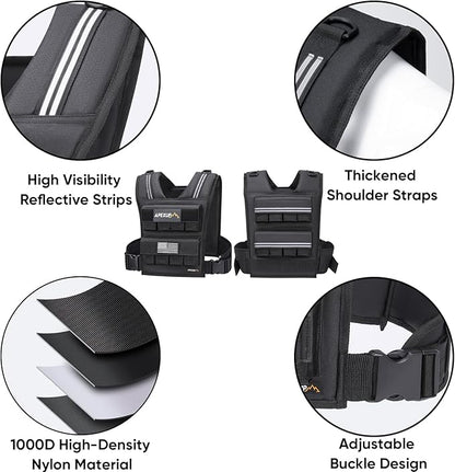 APEXUP Adjustable Weighted Vest Men 20lbs/30lbs/40lbs Weights with Reflective Stripe, Weight Vest Woman Workout Vest for Strength Training Running Walking