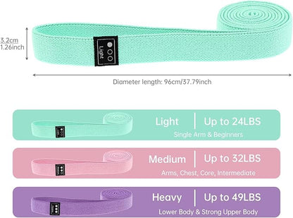 Fabric Resistance Bands - 3-Pack Set, Long Cloth Exercise Bands for Home Workout Strength Training, Yoga & Pilates | with Storage Bag