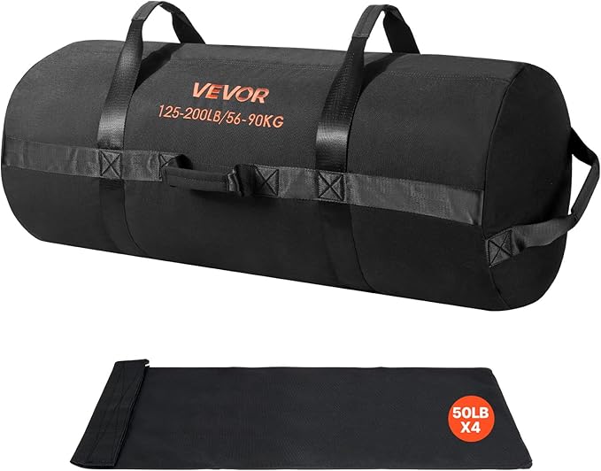 VEVOR Workout Sandbag, Heavy Duty Workout Power Bags with Handles, 125-200 lbs Adjustable Slam Bag for Fitness Strength Weight Training Cross-Training, Home Gym Exercise, Black (Unfilled)