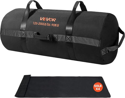 VEVOR Workout Sandbag, Heavy Duty Workout Power Bags with Handles, 125-200 lbs Adjustable Slam Bag for Fitness Strength Weight Training Cross-Training, Home Gym Exercise, Black (Unfilled)