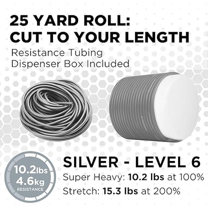 THERABAND Latex Resistance Tubing, Silver, Super Heavy, Level 6, 25 ft Roll, Professional Grade for Upper and Lower Body Workouts, Cut-to-Length, Color-Coded Resistance Levels