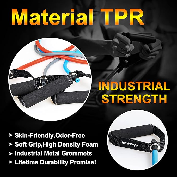 Resistance Exercise Band with Handles, Workout Band Weight Band for Physical Therapy,Strength Training Home Gym Fitness,with Door Anchor & Storage Bag.