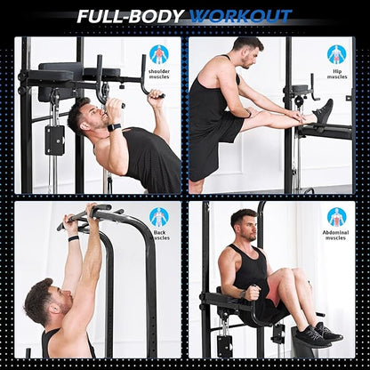 Dland Power Tower Dip Station Pull Up Bar Exercise Tower, Multifunctional Adjustable Height Training Equipment for Home Gym, Free Standing Assisted Fitness Workout Pullup Rack Station Machine