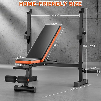 Fostoy 770lbs Weight Bench Set with Squat Rack, 5 in 1 Workout Bench Press With Removable Foot Catch, Adjustable Flat Incline Sit Up Bench for Home Gym Full Body Strength Training