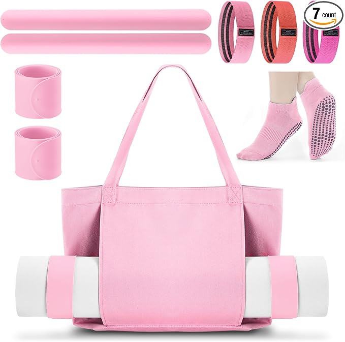 Yoga Bag Set for Women Including Yoga Mat Tote Bag, Booty Resistance Bands, Non Slip Sports Socks Silicone Ties for Pilates Travel Workout Office Home Gym