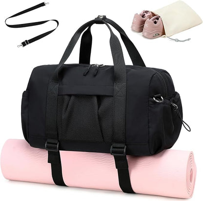 LEDAOU Small Gym Bag for Women, Mini Duffle Bag with Yoga Mat Holder Lightweight Carry On Sports Bag with Separate Shoe Pocket and Wet Pocket Duffel Bags Dance Yoga Workout Bag