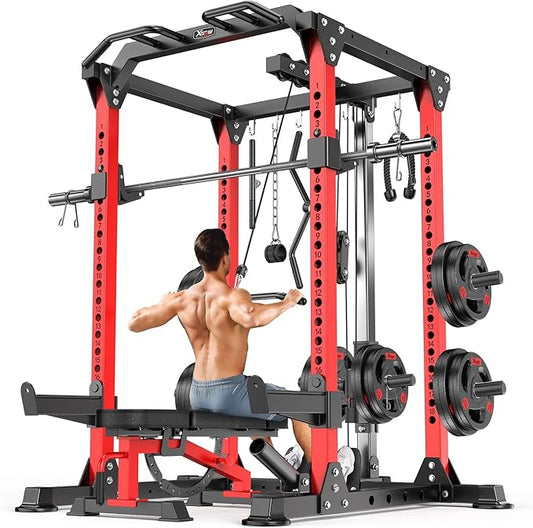 Multi-Purpose Squat Rack,Smith Machine Weight Rack Set with Cable Crossover System, Home Gym Power Racks, Power Racks and Packages