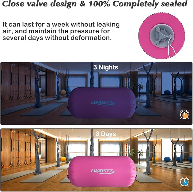 Gymnastics Tumbling Equipment Inflatable Air Roller Balance Cylinder with Pump, 0.6mm High-Density PVC, Air Barrel Trainer for Back Handspring, Cheerleading, Yoga & Gym Multiple Sizes 2.6FT–4FT Length