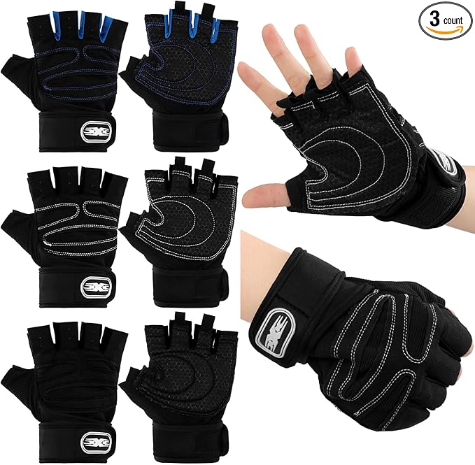 3 Pairs Weight Lifting Gloves for Men Women, Gym Workout Gloves with Full Palm Protection, Breathable Anti-Slip Fitness Glove for Training, Cycling, Pull-ups, Medium