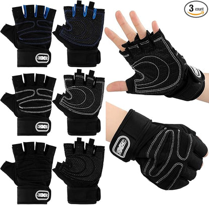3 Pairs Weight Lifting Gloves for Men Women, Gym Workout Gloves with Full Palm Protection, Breathable Anti-Slip Fitness Glove for Training, Cycling, Pull-ups, Medium