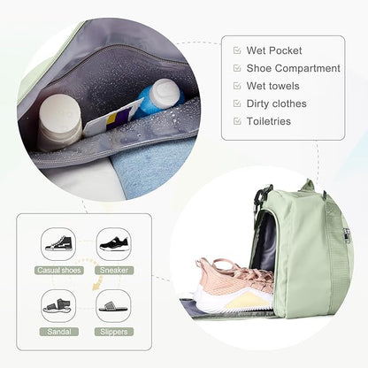 Gym Bag for Women with Shoes Compartment,Small Duffel Bag Sport bag with Toiletry Bag Overnight Travel Tote Bags Weekender Carry on Bag Personal Item Bags for Airlines Grass Green