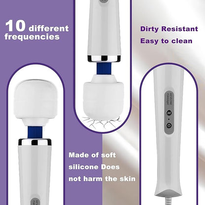Wired Powerful Handheld Wand Massager, Strong Personal Vibration Massage for Sports Recovery, Back Muscle Aches, Whole Body Pain (White)