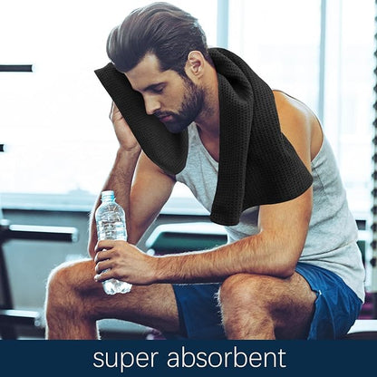 Microfiber Gym Towels for Working Out, Quickly Dry Yoga Towels for Men & Women Tennis, 16 Inch x 27 Inch, 6 Pack, Black