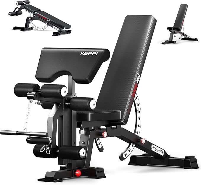 KeppiFitness Adjustable Weight Bench, Bench3000 MAX Heavy Duty Workout Bench Press with Leg Extension and Preacher Pad for Home Gym Fitness, Flat Incline Decline Sit Up Bench