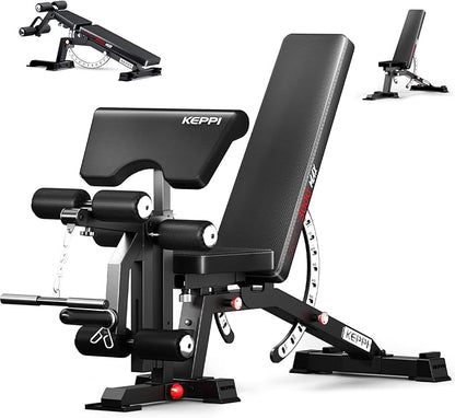 KeppiFitness Adjustable Weight Bench, Bench3000 MAX Heavy Duty Workout Bench Press with Leg Extension and Preacher Pad for Home Gym Fitness, Flat Incline Decline Sit Up Bench